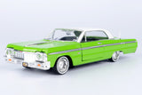 Motormax Get Low Series 1964 Chevrolet Impala Hard Top Lowrider 1:24 Diecast Model Candy Green with White Top 79021