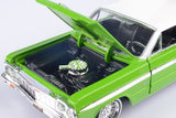 Motormax Get Low Series 1964 Chevrolet Impala Hard Top Lowrider 1:24 Diecast Model Candy Green with White Top 79021