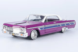 Motormax Get Low Series 1964 Chevrolet Impala Hard Top Lowrider 1:24 Diecast Model Purplewith White Top 79021