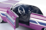 Motormax Get Low Series 1964 Chevrolet Impala Hard Top Lowrider 1:24 Diecast Model Purplewith White Top 79021