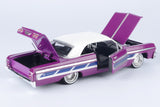Motormax Get Low Series 1964 Chevrolet Impala Hard Top Lowrider 1:24 Diecast Model Purplewith White Top 79021