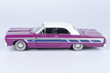 Motormax Get Low Series 1964 Chevrolet Impala Hard Top Lowrider 1:24 Diecast Model Purplewith White Top 79021