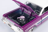 Motormax Get Low Series 1964 Chevrolet Impala Hard Top Lowrider 1:24 Diecast Model Purplewith White Top 79021