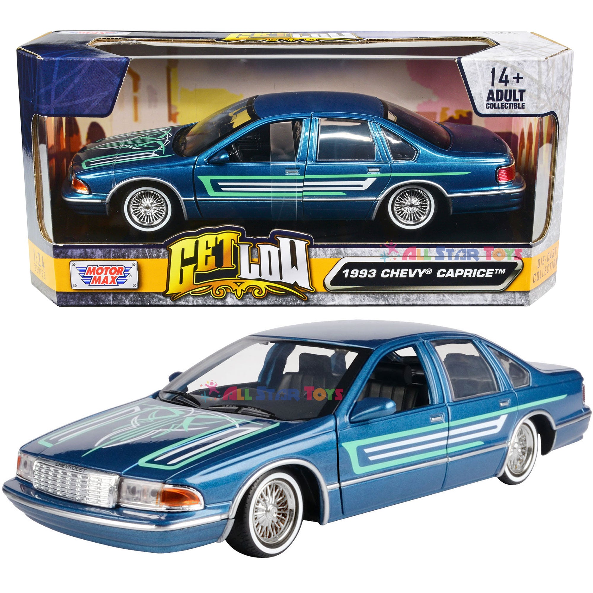1/24 Motormax 1993 Chevrolet Caprice Lowrider (Green) Diecast Car Model