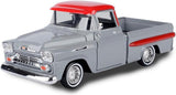 1958 Chevy Apache Fleetside Pickup Truck Lowrider Gray with Red Top Motormax Get Low Series 1/24 Diecast Model Car 79033
