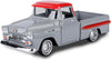 1958 Chevy Apache Fleetside Pickup Truck Lowrider Gray with Red Top Motormax Get Low Series 1/24 Diecast Model Car 79033