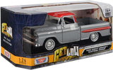 1958 Chevy Apache Fleetside Pickup Truck Lowrider Gray with Red Top Motormax Get Low Series 1/24 Diecast Model Car 79033