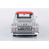 1958 Chevy Apache Fleetside Pickup Truck Lowrider Gray with Red Top Motormax Get Low Series 1/24 Diecast Model Car 79033