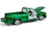 1992 Chevrolet C1500 454SS Pickup Chevy Lowrider Truck Green w/ White Interior 1/24 Diecast Model Car All Star Toys Exclusive Get Low Series 79036