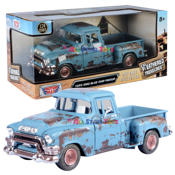 Motormax 1955 GMC Blue Chip Pickup Weathered Treasueres Barn Find 1/24 Scale Diecast Model Car 79071