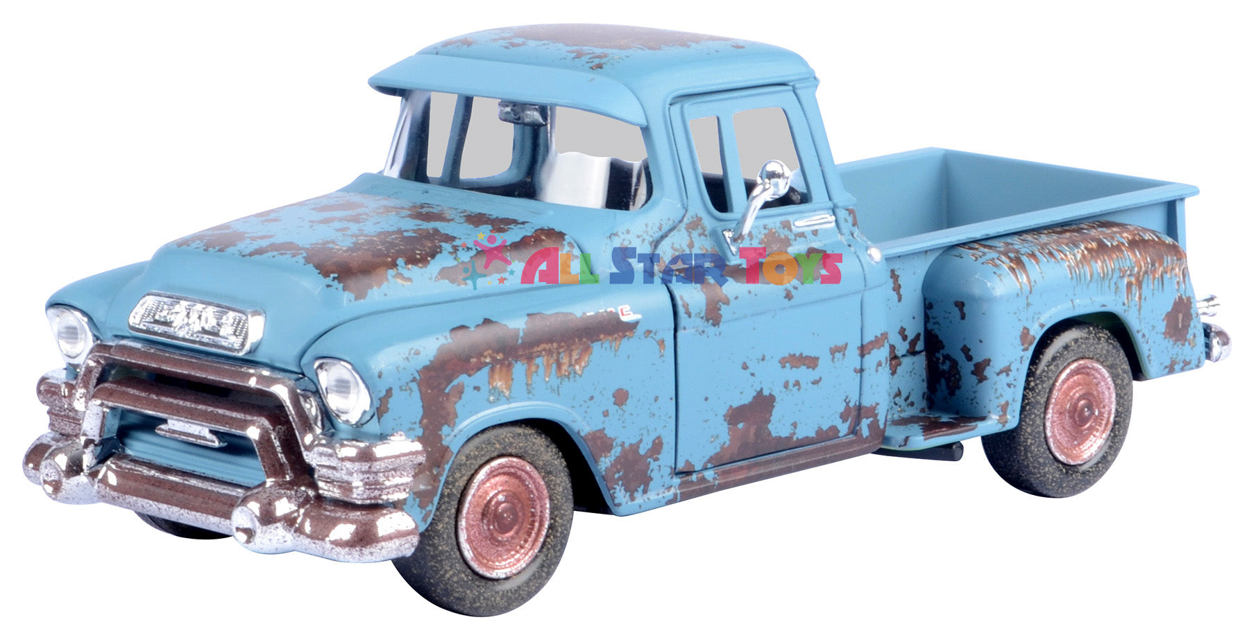 Motormax 1955 GMC Blue Chip Pickup Weathered Treasures Barn Find 1
