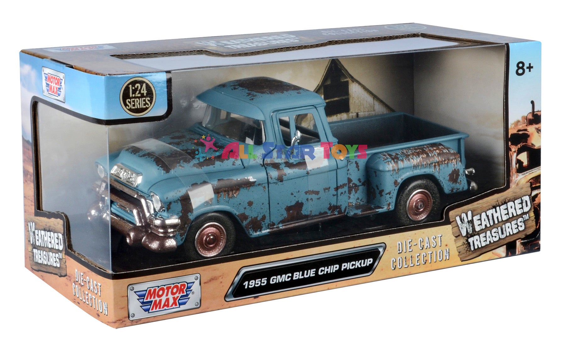 Motormax 1955 GMC Blue Chip Pickup Weathered Treasures Barn Find 1