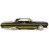 1964 Chevrolet Impala Midnight Eclipse Series Black with Gold Trims, Lowrider Wheels 1:24 Diecast Model 79202 Black