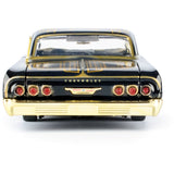 1964 Chevrolet Impala Midnight Eclipse Series Black with Gold Trims, Lowrider Wheels 1:24 Diecast Model 79202 Black