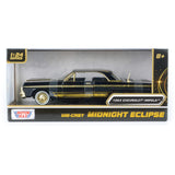 1964 Chevrolet Impala Midnight Eclipse Series Black with Gold Trims, Lowrider Wheels 1:24 Diecast Model 79202 Black