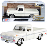 1969 Ford F-100 Pickup Truck White with Custom Wheels Lowrider 1:24 Scale Diecast Model by Motormax Maxx Design 79315MX