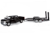Motormax 2018 Chevy Silverado 1500 LTZ Crew Cab Pickup Truck with a Car Hauler, Truck & Tow Trailer Combo, 1/27 Scale Diecast Model, Black, All Star Toys Exclusive 79353/76001