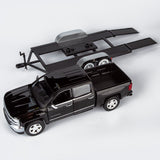 Motormax 2018 Chevy Silverado 1500 LTZ Crew Cab Pickup Truck with a Car Hauler, Truck & Tow Trailer Combo, 1/27 Scale Diecast Model, Black, All Star Toys Exclusive 79353/76001