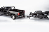 Motormax 2018 Chevy Silverado 1500 LTZ Crew Cab Pickup Truck with a Car Hauler, Truck & Tow Trailer Combo, 1/27 Scale Diecast Model, Black, All Star Toys Exclusive 79353/76001
