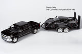 Motormax 2018 Chevy Silverado 1500 LTZ Crew Cab Pickup Truck with a Car Hauler, Truck & Tow Trailer Combo, 1/27 Scale Diecast Model, Black, All Star Toys Exclusive 79353/76001