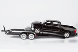 Motormax 2018 Chevy Silverado 1500 LTZ Crew Cab Pickup Truck with a Car Hauler, Truck & Tow Trailer Combo, 1/27 Scale Diecast Model, Black, All Star Toys Exclusive 79353/76001