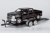 Motormax 2018 Chevy Silverado 1500 LTZ Crew Cab Pickup Truck with a Car Hauler, Truck & Tow Trailer Combo, 1/27 Scale Diecast Model, Black, All Star Toys Exclusive 79353/76001