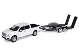 Motormax 2019 Ford F-150 Lariat Crew Cab Pickup Truck with a Car Hauler, Truck & Tow Trailer Combo - 1/27 Scale Diecast Model, White, All Star Toys Exclusive 79363/76001