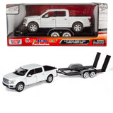 Motormax 2019 Ford F-150 Lariat Crew Cab Pickup Truck with a Car Hauler, Truck & Tow Trailer Combo - 1/27 Scale Diecast Model, White, All Star Toys Exclusive 79363/76001