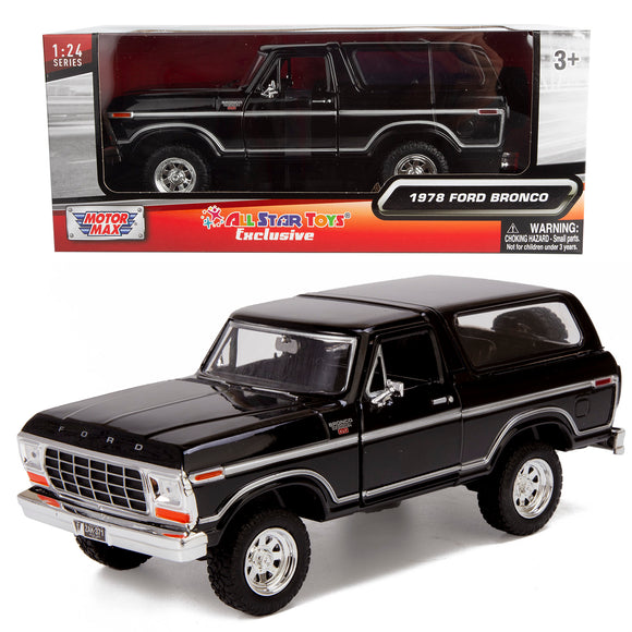 MOTORMAX 1978 FORD BRONCO CUSTOM BLACK WITH CAP AND SPEAR TIRE PICKUP TRUCK 1:24 SCALE 79371 ALL STAR TOYS EXCLUSIVE