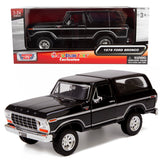 MOTORMAX 1978 FORD BRONCO CUSTOM BLACK WITH CAP AND SPEAR TIRE PICKUP TRUCK 1:24 SCALE 79371 ALL STAR TOYS EXCLUSIVE