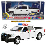 Motormax 1/27 2019 Ford F-150 Lariat Crew Cab Police Pickup Truck LIGHT & SOUND with Tool Box Unmarked White 79542