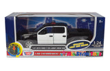 Motormax 1/27 2019 Ford F-150 Lariat Crew Cab Police Pickup Truck LIGHT & SOUND with Tool Box Unmarked BLACK 79542