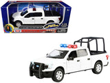 Motormax 1/27 2019 Ford F-150 Lariat Crew Cab Police Pickup Truck LIGHT and SOUND with Cage Bar Unmarked WHITE 79543