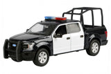 Motormax 1/27 2019 Ford F-150 Lariat Crew Cab Police Pickup Truck LIGHT and SOUND with Cage Bar Unmarked BLACK/WHITE 79543