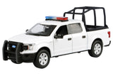 Motormax 1/27 2019 Ford F-150 Lariat Crew Cab Police Pickup Truck LIGHT and SOUND with Cage Bar Unmarked WHITE 79543