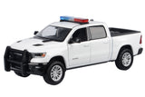 Motormax 1/27 2019 Ram 1500 LARAMIE CREW CAB Police Pickup Truck White with Black Interior and Realistic Light and Sound 79544WHT