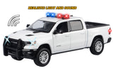 Motormax 1/27 2019 Ram 1500 LARAMIE CREW CAB Police Pickup Truck White with Black Interior and Realistic Light and Sound 79544WHT
