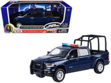 Motormax 1/27 2019 Ram 1500 LARAMIE CREW CAB Police Pickup Truck Blue with Cage Bar and Realistic Light and Sound 79545BLU