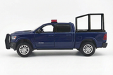 Motormax 1/27 2019 Ram 1500 LARAMIE CREW CAB Police Pickup Truck Blue with Cage Bar and Realistic Light and Sound 79545BLU