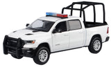 Motormax 1/27 2019 Ram 1500 LARAMIE CREW CAB Police Pickup Truck White with Cage Bar and Realistic Light and Sound 79545WHT