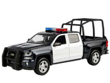 Motormax 1/27 2019 Ram 1500 LARAMIE CREW CAB Police Pickup Truck Black with Cage Bar and Realistic Light and Sound 79545BLK