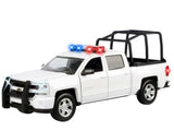 2017 Chevy Silverado 1500 LT Crew Cab Police Pickup Truck with Cage Bar, White 1/27 Diecast Model Motormax Law Enforcement Series 79547
