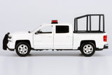 2017 Chevy Silverado 1500 LT Crew Cab Police Pickup Truck with Cage Bar, White 1/27 Diecast Model Motormax Law Enforcement Series 79547