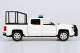 2017 Chevy Silverado 1500 LT Crew Cab Police Pickup Truck with Cage Bar, White 1/27 Diecast Model Motormax Law Enforcement Series 79547