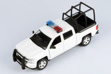 2017 Chevy Silverado 1500 LT Crew Cab Police Pickup Truck with Cage Bar, White 1/27 Diecast Model Motormax Law Enforcement Series 79547
