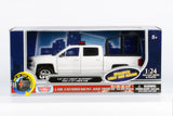 2017 Chevy Silverado 1500 LT Crew Cab Police Pickup Truck with Cage Bar, White 1/27 Diecast Model Motormax Law Enforcement Series 79547