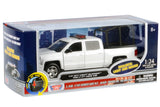2017 Chevy Silverado 1500 LT Crew Cab Police Pickup Truck with Cage Bar, White 1/27 Diecast Model Motormax Law Enforcement Series 79547