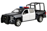2017 Chevy Silverado 1500 LT Crew Cab Police Pickup Truck with Cage Bar Black&White  1/27 Diecast Model Motormax Law Enforcement Series 79547