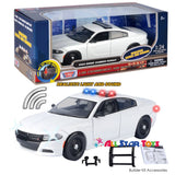 2023 Dodge Charger Police Pursuit Car Blank White w/ Light & Sound 1/24 Diecast Model Builder Kit Motormax 79622