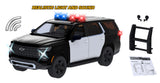 2025 Chevrolet Tahoe PPV Police Pursuit Vehicle w/ Light and Sound 1/25 Diecast Police Car Model Builder Kit Motormax 79623 Black&White